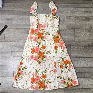 NLW Current Fashion Floral Dress with Ruffle Straps & Leg Slit